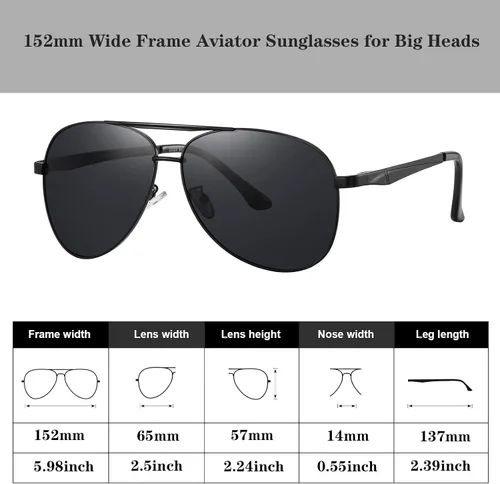 Vista 3 de Gafas de sol de aviador polarizadas extra grandes de marco ancho XL para hombres grandes gafas de piloto militares de gran