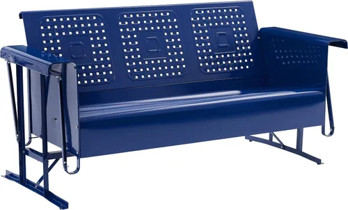 Vista 8 de Crosley Furniture Bates - Sofá deslizador de metal retro para exteriores, banco mecedor para 3 personas para porche, terraza, rojo brillante