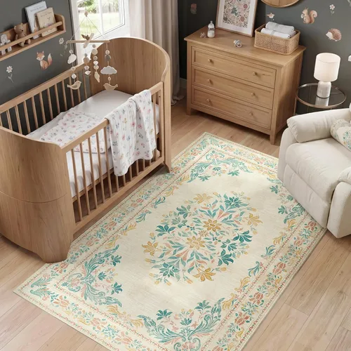 Vista 107 de jinchan Fiora - Alfombra lavable de área pequeña, alfombra de entrada floral de medio círculo de 2 x 3, tapete de media luna de pelo bajo, suave