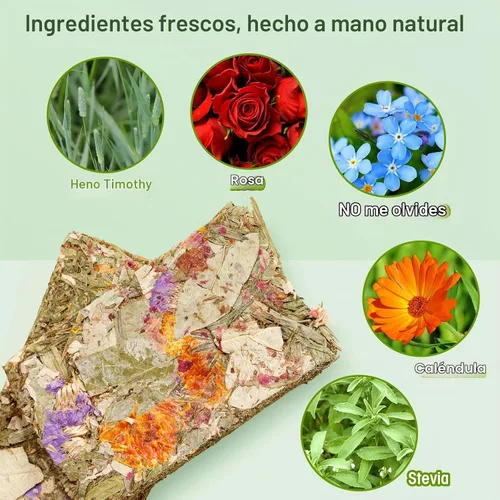 Vista 2 de Abizoo Golosinas naturales de conejo, 10 piezas de juguetes de heno Timothy Chips Bunny masticar juguetes con flores de hierbas conejillo de indias