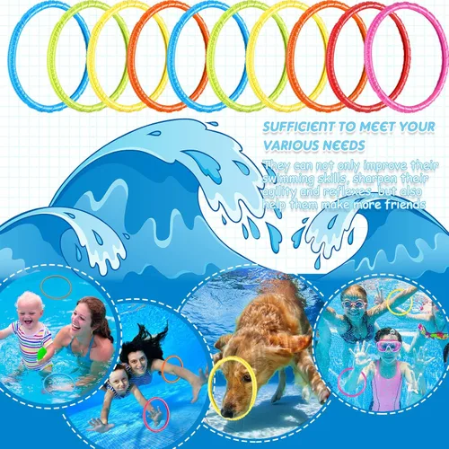 Vista 7 de Lewtemi 30 anillos de buceo de arco iris para piscina, juguete de buceo para niños, fácil de encontrar y agarrar, adecuado para niños y adultos, 6