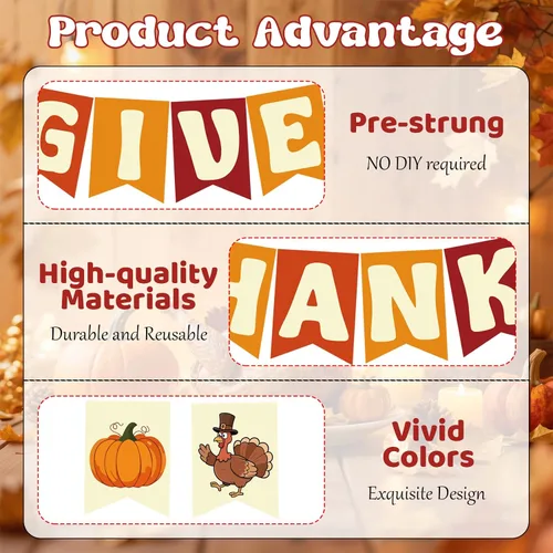 Vista 3 de Cartel de Acción de Gracias, cartel de agradecimiento preencordado, decoración colgante de Acción de Gracias con calabaza pavo, pancartas de otoño