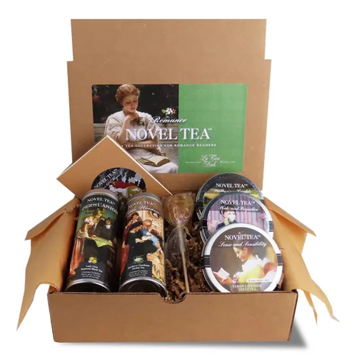 Vista 11 de Noveltea Cesta de regalo de té literario de La Tea Dah, 5 tés gourmet, agitador de miel y diario, regalos para escritores y lectores, juego