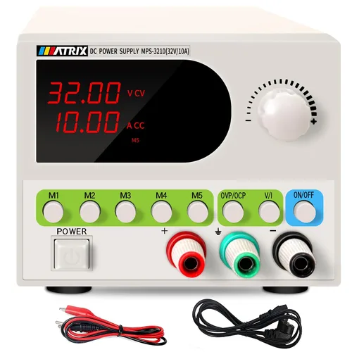 Vista 9 de MATRIX Fuente de alimentación de CC de conmutación pequeña 32V 6A con botón de encendido/apagado, MPS-3206 4-Digit Display, 5 Sets Storage, 10mV