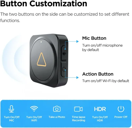 Vista 4 de VIOFO BTR200 Control remoto inalámbrico Bluetooth con bloqueo de eventos, función de encendido/apagado MIC&Wi-Fi y HDR para VIOFO A329S/A229 Pro