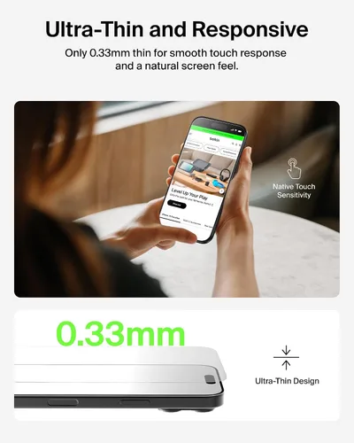 Vista 6 de Belkin ScreenForce - Protector de pantalla de vidrio templado para iPhone Air, resistente a los arañazos con bandeja de fácil alineación incluida