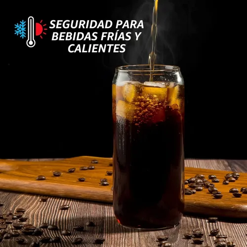 Vista 5 de SENTVEND Vasos para Beber de 20 Oz con Tapas de Bambú y Popote de Vidrio - 6 Pzas Vasos de Vidrio Vasos para Cerveza Café Helado Lindos Vasos