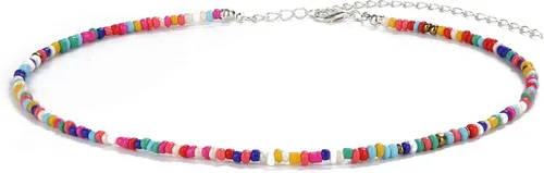 Vista 4 de SCIONE Collar de cuentas, 10 piezas, collar de cuentas de semillas pequeñas, bohemio, hawaiano, blanco, arcoíris, ajustable, coloridos collares