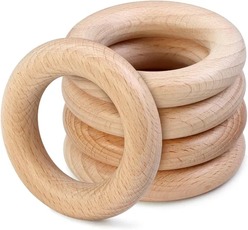 Vista 29 de FoDau770 5 anillos de madera de haya natural, anillos de madera maciza sin terminar, círculos de madera resistente, círculos de macramé