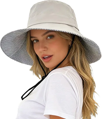 Vista 8 de Women's Wide-Brim Foldable Beach hat, UV Protection UPF 50+, Summer Sun hat Beige