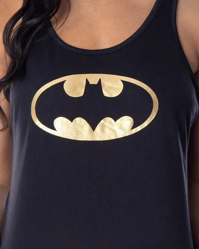Vista 2 de DC Comics - Conjunto de pijama de Batman con logotipo dorado y espalda cruzada para mujer