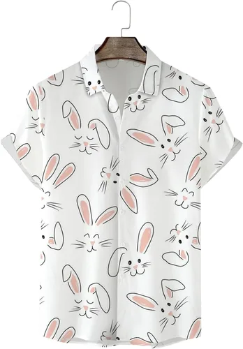Vista 3 de Camisas de Pascua para hombre, divertidas camisas hawaianas con botones estampados de huevos de Pascua, conejito de zanahoria, sudaderas casuales