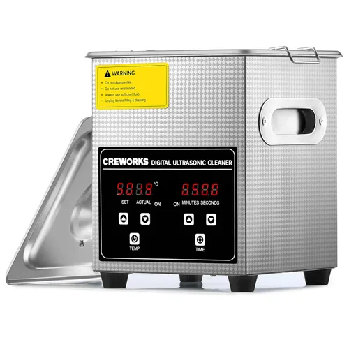 Vista 14 de Máquina de Limpieza Ultrasónica Profesional CREWORKS, Máquina Ultrasónica con Calentador y Temporizador, Limpiador Ultrasónico Digital para Joyas