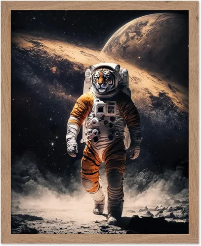 Vista 19 de Poster Master Póster vintage de animales – Impresión retro divertida – Regalo para artista, amigo – Oso Grizzly en traje espacial, astronauta, luna