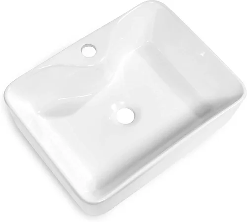 Vista 102 de Fregadero de baño de recipiente, semiempotrado, blanco y negro, 19 x 12 pulgadas, sobre encimera, fregaderos de cerámica rectangulares, encimera