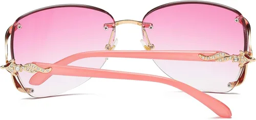 Vista 5 de VOLCHIEN Gafas de sol sin montura para mujer, montura brillante, lentes redondas, montura de metal, gafas de sol para mujeres y hombres VC1012