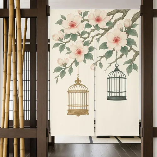 Vista 4 de Cortina japonesa para puerta, cortinas de algodón noren, cortina japonesa, cortina de puerta de lino de algodón, 33.5 x 55 pulgadas, tapiz