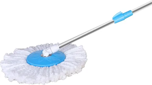 Vista 6 de Sistema de limpieza de piso de fregona, cabezal giratorio de 360 grados, ultratrapeador elástico, juego de cubos, azul, cabezal de microfibra, mango