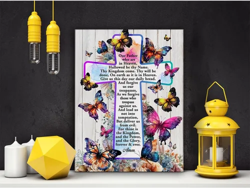 Vista 4 de Póster cristiano motivacional inspirador, arte de pared para decoración del hogar, positivo del Señor, mariposas florales, cruz, lienzo impreso