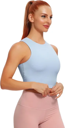 Vista 5 de Natural Feelings - Sujetadores deportivos sin mangas, con relleno extraíble, para mujer ombligueras para yoga, entrenamiento, correr