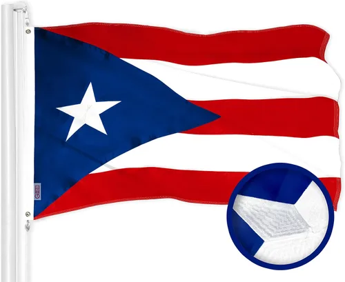 Vista 5 de G128 Bandera de Puerto Rico 2.5 x 4 pies Serie ToughWeave bordado poliéster 300D Diseño bordado, interior/exterior, ojales de latón