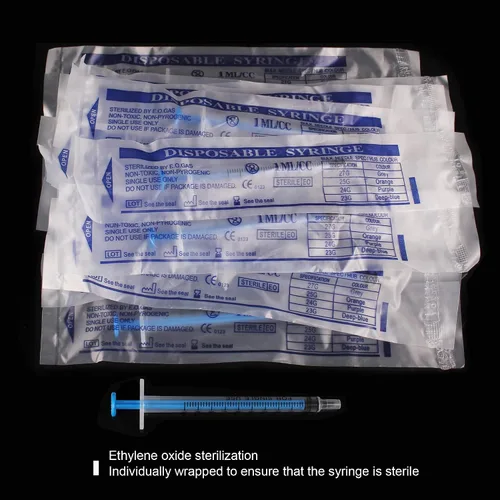 Vista 5 de Jeringa de 1ml sin aguja - 1 ml Jeringas pequeñas de plástico estériles empaquetadas individualmente con tapa para estudiantes de medicina