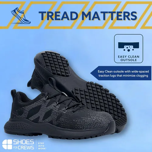Vista 5 de Shoes for Crews Heather II - Zapatos de trabajo con punta nanocompuesta (NCT) para mujer, antideslizantes, resistentes al agua, color negro