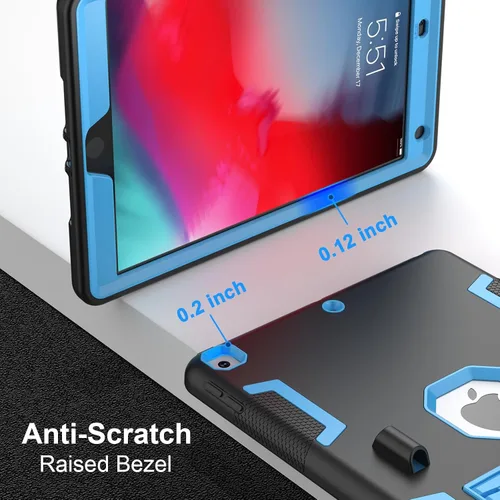 Vista 6 de Funda para iPad de 9ª/8ª/7ª Generación de 10.2", Cuerpo Completo Resistente de Servicio Pesado a Prueba de Golpes Anti Rayones Cubierta (Negro Azul)