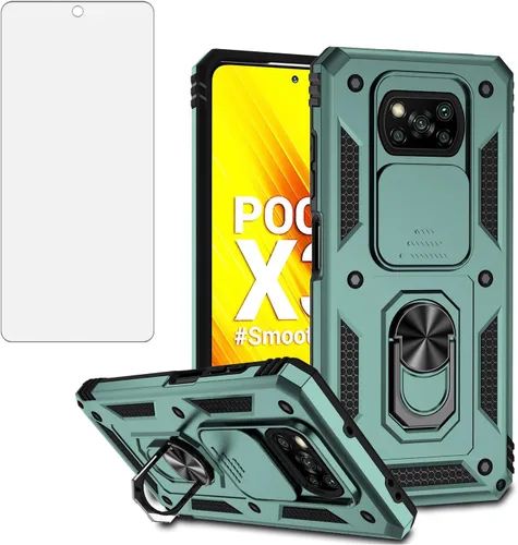 Vista 9 de Asuwish Funda de teléfono para Xiaomi Poco X3 Pro/PocoX3 NFC/Poco X3 con cubierta de cámara Protector de pantalla de vidrio templado, soporte