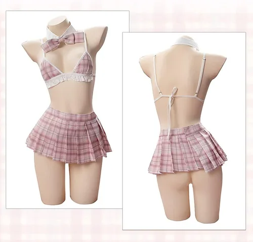Vista 5 de Sexy Anime Cosplay Japonés Colegiala Uniforme Bikini Ropa Interior con Falda Plisada Cosplay lencería