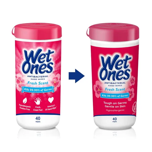 Vista 7 de Wet Ones Toallitas de mano antibacterianas, aroma fresco, el embalaje puede variar, blanco, 40 unidades Hand sanitizer wipes, Click-top canister