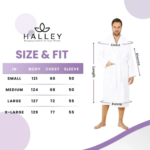 Vista 5 de HALLEY Bata de baño de lujo para mujeres y hombres, bata de baño con cuello de chal, bata de baño de algodón de rizo ultra suave con bolsillos