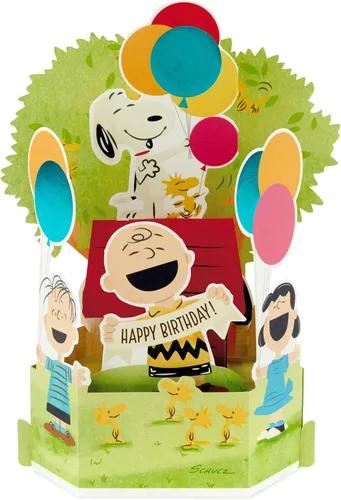 Vista 2 de Hallmark Paper Wonder Peanuts - Tarjeta de cumpleaños desplegable (Snoopy, Charlie Brown, Día lleno de diversión)