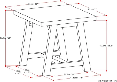Vista 2 de Simpli Home - Sawhorse - Mesa de centro, color castaño oscuro., Pino, Distressed Grey