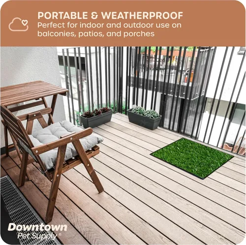 Vista 6 de Downtown Pet Supply Almohadilla de césped para perros con bandeja, 16 x 20 pulgadas, sistema de orinal para exteriores e interiores para perros
