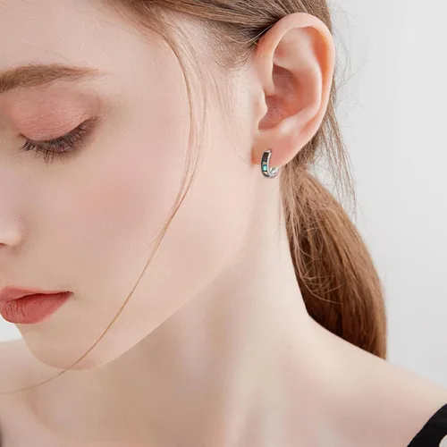 Vista 2 de Aretes de aro celta de concha de abulón, turquesa, ópalo, negroblanco, plata de ley, para mujer (abulón 2)