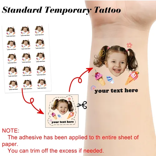 Vista 5 de Tatuajes personalizados temporales personalizados temporales con nombre, logotipo, foto facial para adultos, boda, cumpleaños, San Valentín