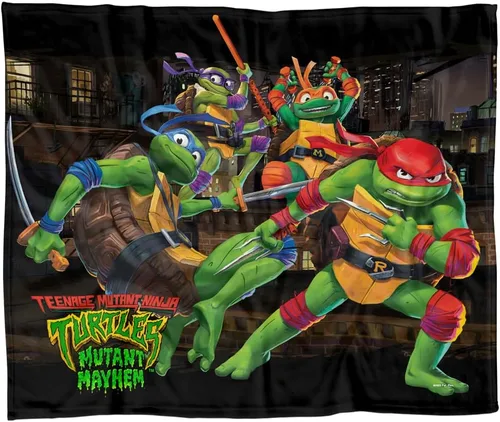 Vista 5 de LOGOVISION Teenage Mutant Ninja Turtles: Mutant Mayhem Blanket, 36"x58" Nightly Rooftop Escapade - Manta polar