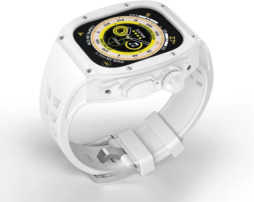Vista 4 de Funda rígida translúcida con correa para Apple Watch Ultra de 1.929 in, protector transparente con correa de silicona para iWatch Ultra de 1.929 in