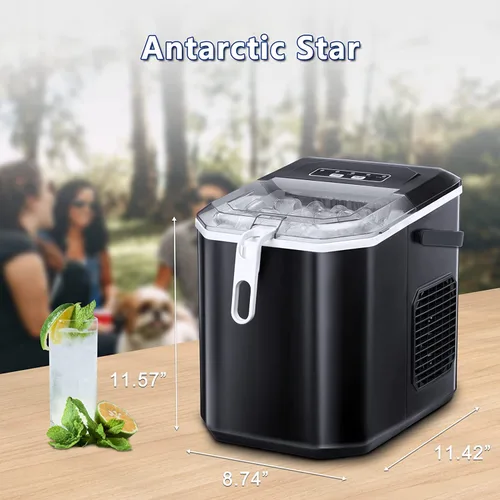 Vista 6 de Antarctic Star Máquina portátil de hielo para encimera con asa, máquinas de autolimpieza, 26 libras/24 horas, 9 cubos listos en 6 minutos, hielo S/L