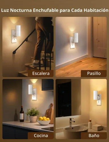 Vista 4 de Likelgn Luz nocturna enchufable a la pared, paquete de 2 luces LED regulables con sensor de atardecer a amanecer, brillo blanco suave, para pasillo