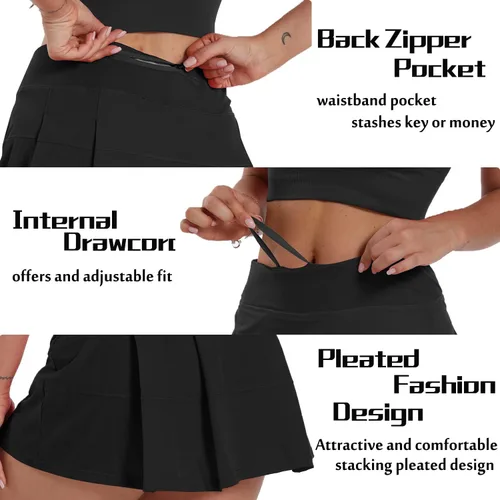 Vista 3 de Fitever Faldas de tenis plisadas para mujer con bolsillos pantalones cortos de cintura alta faldas de golf correr entrenamiento ropa deportiva