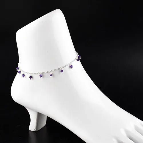 Vista 20 de Yanara Tobilleras de piedras preciosas para mujer, piedra natal natural, chapada en plata, joyería hecha a mano en 8.5 + 1.5 pulgadas, cristales