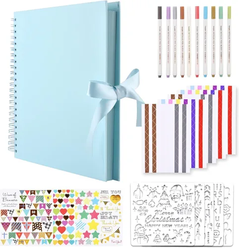 Vista 13 de GOTIDEAL Álbum de recortes de 7 x 7 pulgadas con marcadores metálicos, 40 páginas, álbumes de fotos de papel kraft para bodas y aniversarios