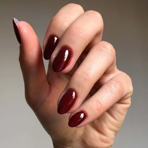Vista 2 de GLAMERMAID Uñas postizas cortas ovaladas, góticas, hechas a mano, color burdeos gótico, pegamento de gel para otoño, 24 unidades, brillantes