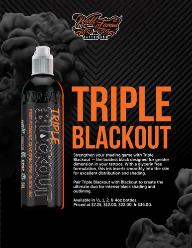 Vista 4 de World Famous Tattoo Ink - Tinta de tatuaje Triple Blackout - Sombra negra oscura y atrevida - Tinta de tatuaje profesional y suministros de tatuaje