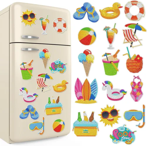 Vista 16 de Umigy 16 piezas de imanes de arte de diamante navideño para refrigerador, verde lima y rojo, imanes de pintura de diamantes de Navidad, hombre