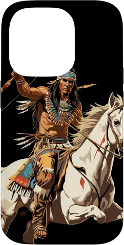 Vista 17 de Funda para iPhone 16 nativo americano jefe indio caballero guerrero Cherokee