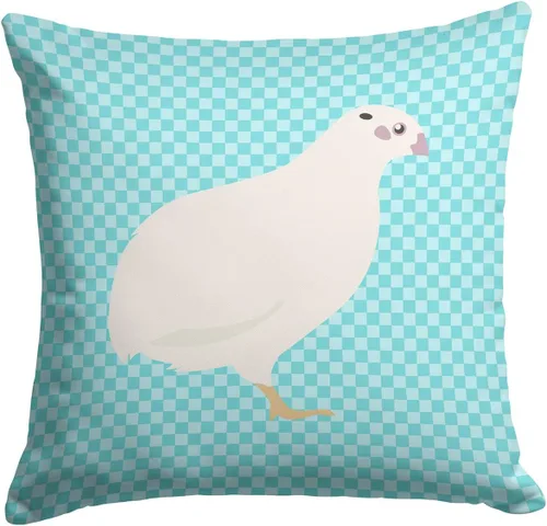 Vista 169 de Caroline's Treasures BB8163PW1414 Beltsville - Almohada decorativa de tela a cuadros pequeños, color blanco, pavo y gallina azul, lavable a máquina