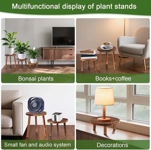 Vista 6 de Soporte para plantas de interior, soporte de esquina de 3 piezas, estante para plantas, banco de macetas, adecuado para escenarios interiores